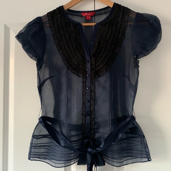 Monsoon Ladies Navy Short Sleeve Shirt - Picture 2 of 8